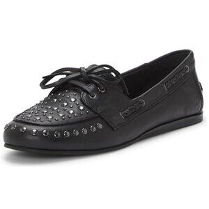 Lucky Brand Womens Studded Black Leather Timini Slip On Boat Shoes Size 7.5 NWOB